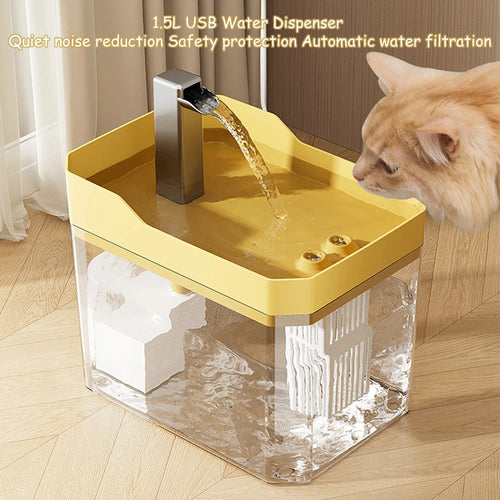 Transparent Cat Water Fountain | USB Auto-Circulating Filter Dispenser with Anti-Dry Pump for Cats & Dogs