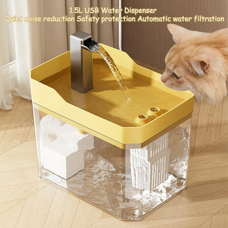 Transparent Cat Water Fountain | USB Auto-Circulating Filter Dispenser with Anti-Dry Pump for Cats & Dogs